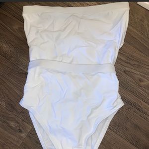 White strapless one piece swim suit